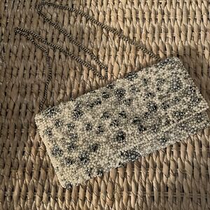 Aldo White Pearl Like beaded‎ purse Handbag Clutch 9" X 4" Chain Strap